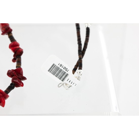 Certified Authentic 2 Strand Navajo .925 Sterling Silver Turquoise and Coral Native American Necklace 750161