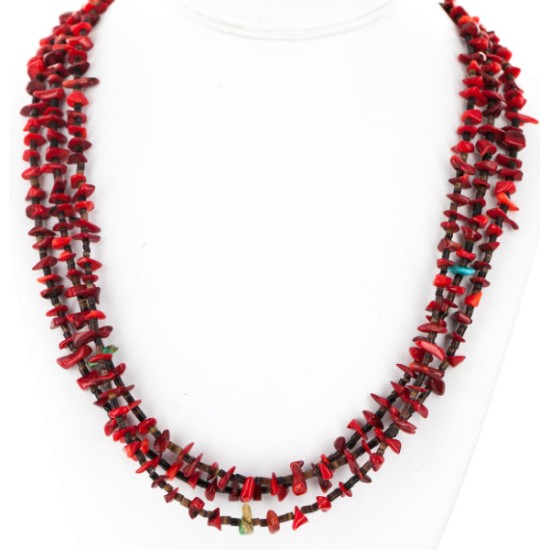 Certified Authentic 3 Strand Navajo .925 Sterling Silver Turquoise and Coral Native American Necklace 750158