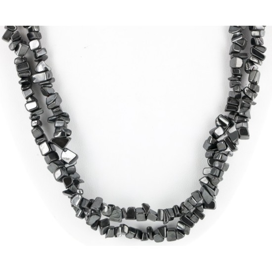 Certified Authentic 2 Strand Navajo .925 Sterling Silver Turquoise and Hematite Native American Necklace 16008