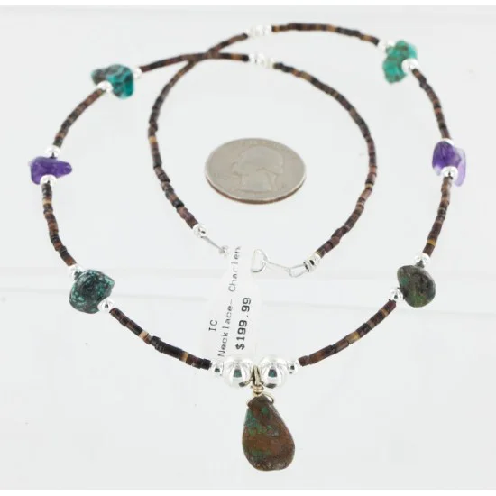 Delicate Navajo .925 Sterling Silver Heishi Amethyst and Turquoise Native American Necklace 750160 Delicate Navajo .925 Sterling Silver Heishi Amethyst and Turquoise Native American Necklace 750160