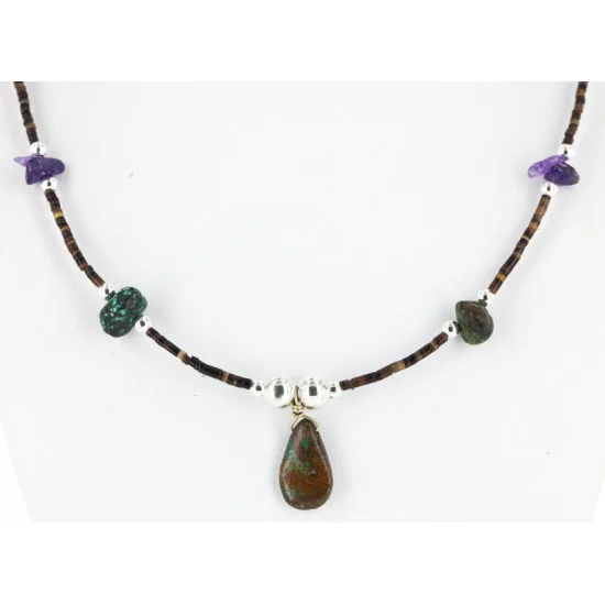 Delicate Navajo .925 Sterling Silver Heishi Amethyst and Turquoise Native American Necklace 750160 Delicate Navajo .925 Sterling Silver Heishi Amethyst and Turquoise Native American Necklace 750160