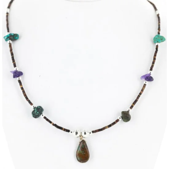 Delicate Navajo .925 Sterling Silver Heishi Amethyst and Turquoise Native American Necklace 750160 Delicate Navajo .925 Sterling Silver Heishi Amethyst and Turquoise Native American Necklace 750160