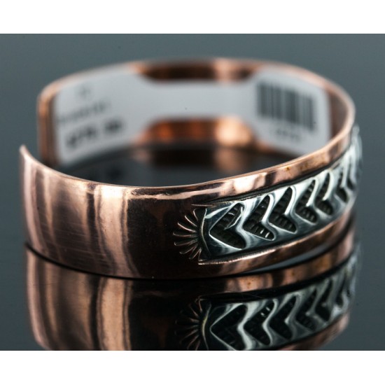Handmade Certified Authentic Navajo Pure .925 Sterling Silver and Copper Native American Bracelet 12731