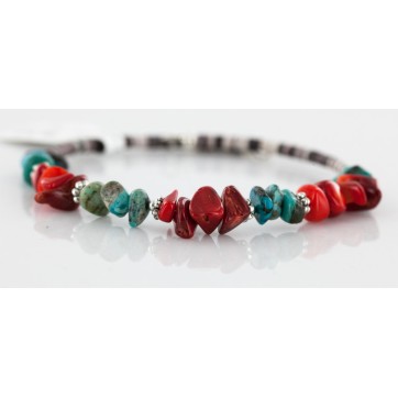 Certified Authentic Navajo Turquoise and Coral Native American WRAP Bracelet 12734-1