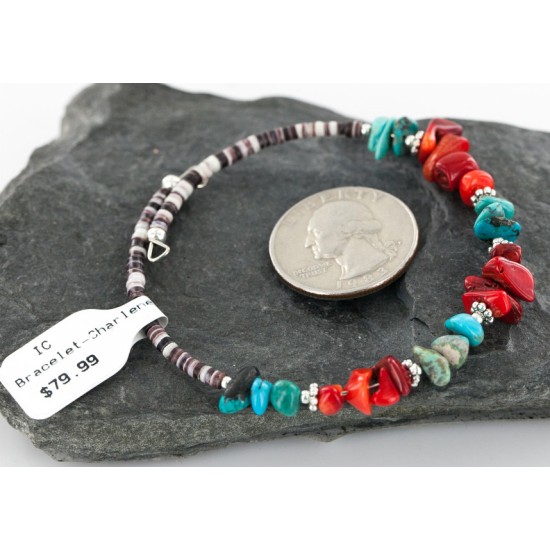 Certified Authentic Navajo Turquoise and Coral Native American WRAP Bracelet 12734-1
