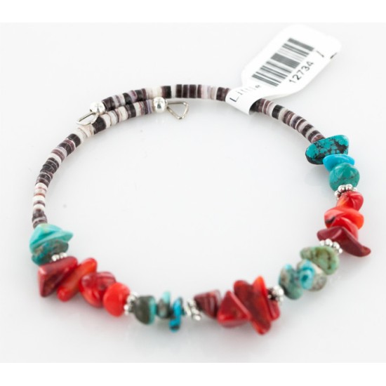 Certified Authentic Navajo Turquoise and Coral Native American WRAP Bracelet 12734-1