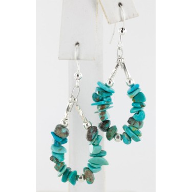 Certified Authentic Navajo .925 Sterling Silver Hooks Natural Turquoise Native American Earrings 18065