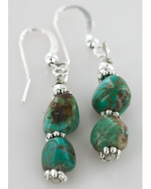 Certified Authentic Navajo .925 Sterling Silver Hooks Natural Turquoise Native American Earrings 18066
