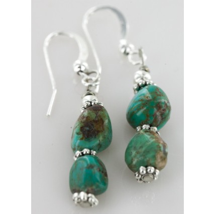 Certified Authentic Navajo .925 Sterling Silver Hooks Natural Turquoise Native American Earrings 18066