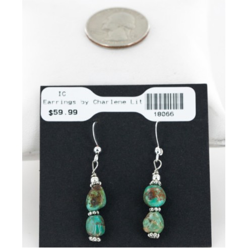 Certified Authentic Navajo .925 Sterling Silver Hooks Natural Turquoise Native American Earrings 18066