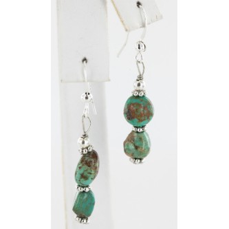 Certified Authentic Navajo .925 Sterling Silver Hooks Natural Turquoise Native American Earrings 18066