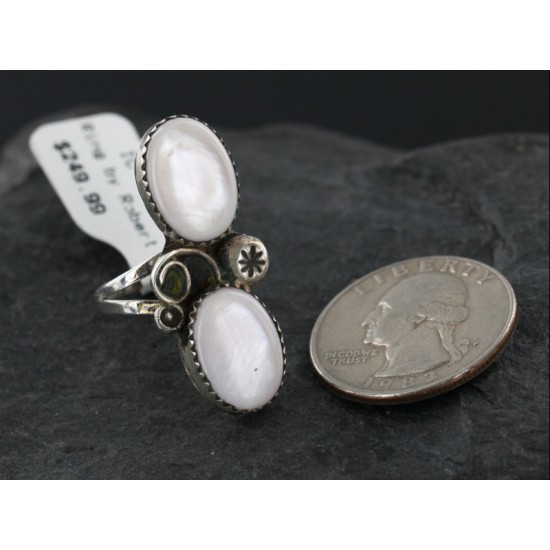 Handmade Certified Authentic Navajo .925 Sterling Silver Mother of Pearl Native American Ring  16971