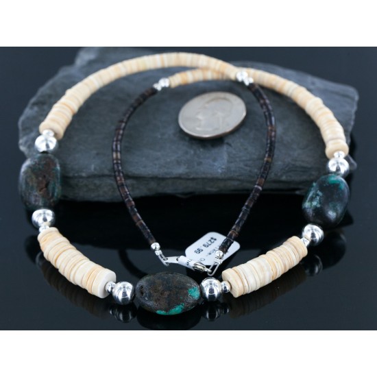 Certified Authentic Navajo .925 Sterling Silver Graduated Heishi Turquoise Native American Necklace 25239