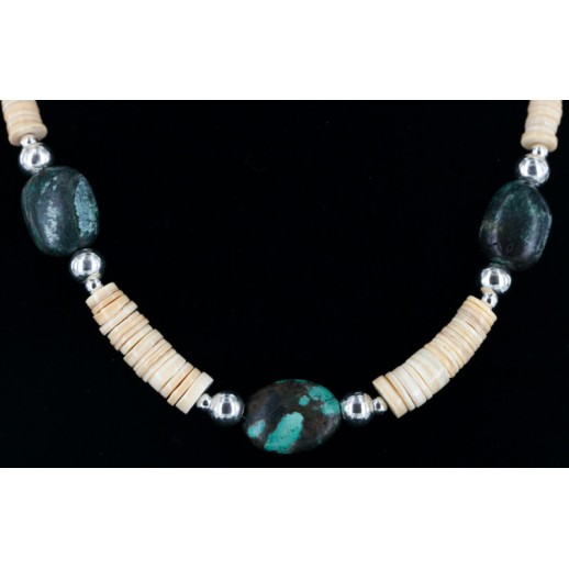 Certified Authentic Navajo .925 Sterling Silver Graduated Heishi Turquoise Native American Necklace 25239