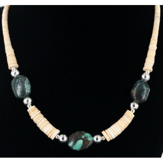 Certified Authentic Navajo .925 Sterling Silver Graduated Heishi Turquoise Native American Necklace 25239