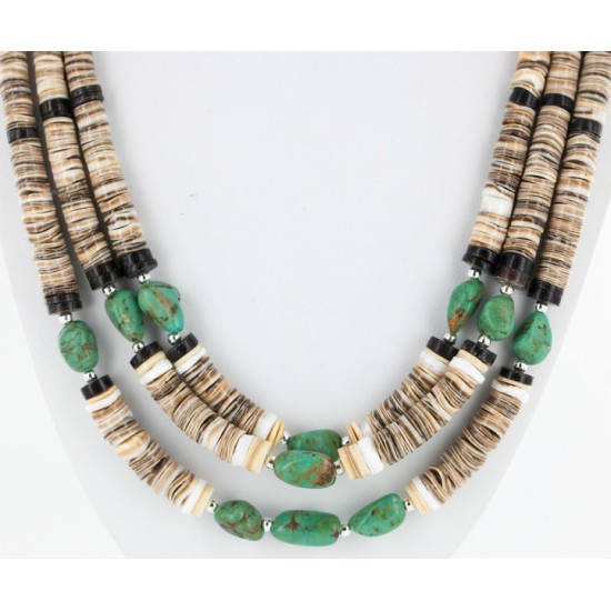 Certified Authentic 3 Strand Navajo .925 Sterling Silver Graduated Heishi Turquoise Native American Necklace 16005