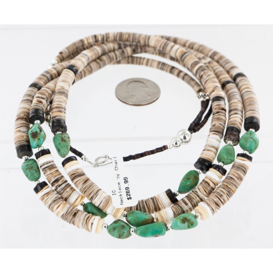 Certified Authentic 3 Strand Navajo .925 Sterling Silver Graduated Heishi Turquoise Native American Necklace 16005