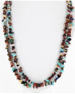 Certified Authentic 2 Strand Navajo .925 Sterling Silver Natural Multicolor Stones Native American Necklace 16004