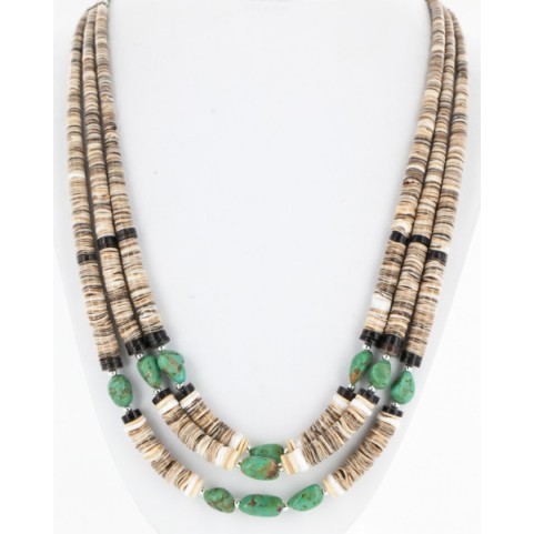 Certified Authentic 3 Strand Navajo .925 Sterling Silver Graduated Heishi Turquoise Native American Necklace 16005