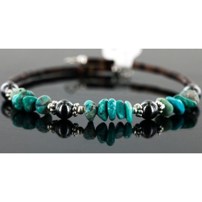 Certified Authentic Navajo Turquoise and HEMATITE Native American WRAP Bracelet 12726