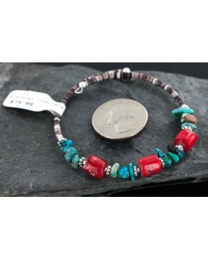 Certified Authentic Navajo Turquoise and CORAL Native American WRAP Bracelet 12728