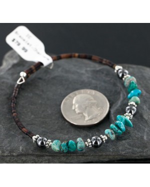 Certified Authentic Navajo Turquoise and HEMATITE Native American WRAP Bracelet 12726