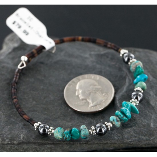 Certified Authentic Navajo Turquoise and HEMATITE Native American WRAP Bracelet 12726