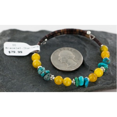 Certified Authentic Navajo Turquoise and Yellow Quartz Native American WRAP Bracelet 12725