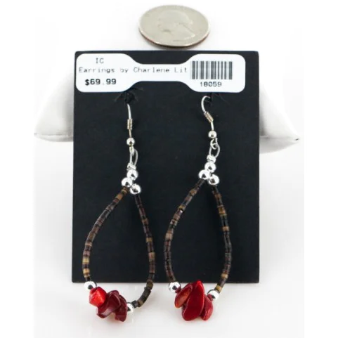 Navajo .925 Sterling Silver Hooks Natural CORAL and Heishi Hoop Native American Earrings 18059 Navajo .925 Sterling Silver Hooks Natural CORAL and Heishi Hoop Native American Earrings 18059