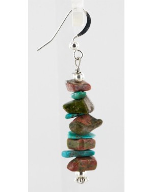 Certified Authentic Navajo .925 Sterling Silver Hooks Natural Turquoise and JASPER Native American Earrings 18062