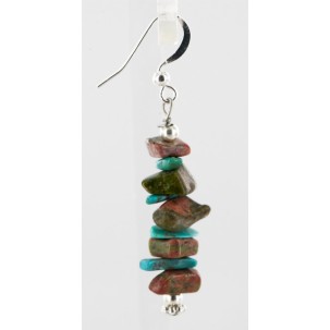 Certified Authentic Navajo .925 Sterling Silver Hooks Natural Turquoise and JASPER Native American Earrings 18062