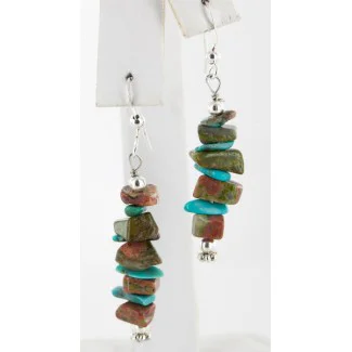 Navajo .925 Sterling Silver Hooks Natural Turquoise and JASPER Native American Earrings 18062 Navajo .925 Sterling Silver Hooks Natural Turquoise and JASPER Native American Earrings 18062