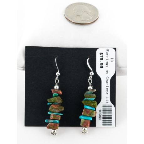 Certified Authentic Navajo .925 Sterling Silver Hooks Natural Turquoise and JASPER Native American Earrings 18062