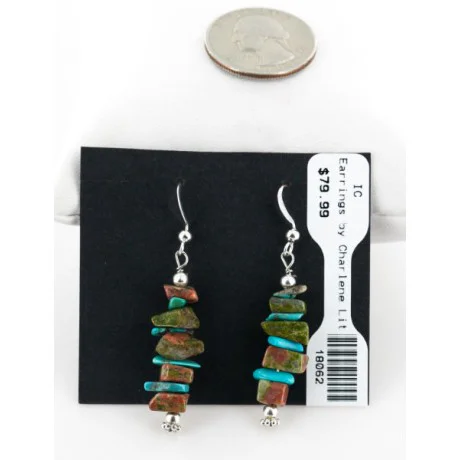 Navajo .925 Sterling Silver Hooks Natural Turquoise and JASPER Native American Earrings 18062 Navajo .925 Sterling Silver Hooks Natural Turquoise and JASPER Native American Earrings 18062