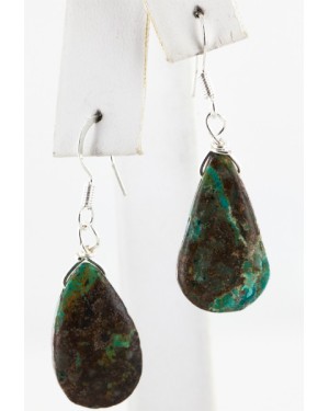 Certified Authentic Navajo .925 Sterling Silver Hooks Natural Turquoise Native American Earrings 18063