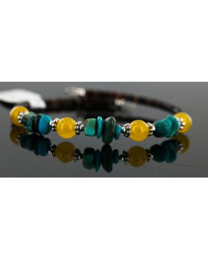 Certified Authentic Navajo .925 Natural Turquoise and Yellow Agate Native American Bracelet 12723