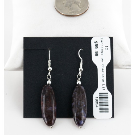 Certified Authentic Navajo .925 Sterling Silver Hooks Natural JASPER Native American Earrings 18054