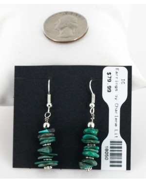 Certified Authentic Navajo .925 Sterling Silver Hooks Natural Turquoise Native American Earrings 18050