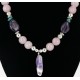Certified Authentic Navajo .925 Sterling Silver Turquoise Amythyst Pink Agate Native American Necklace 16000
