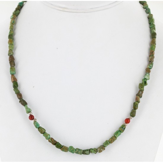 Certified Authentic Navajo .925 Sterling Silver Turquoise Coral Native American Necklace 15781