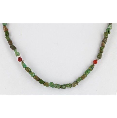 Certified Authentic Navajo .925 Sterling Silver Turquoise Coral Native American Necklace 15781
