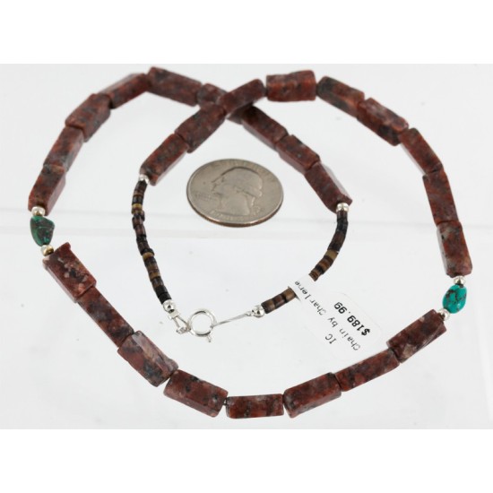 Certified Authentic Navajo .925 Sterling Silver Turquoise Jasper Native American Necklace 15995