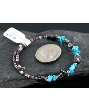 Certified Authentic Navajo Turquoise and Hematite Native American WRAP Bracelet 12717