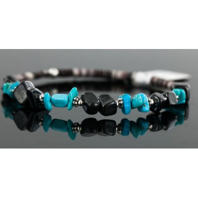 Certified Authentic Navajo Turquoise and Hematite Native American WRAP Bracelet 12717