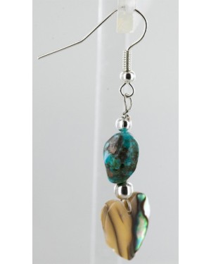 Heart Certified Authentic Navajo .925 Sterling Silver Hooks Natural Turquoise and Abalone Native American Dangle Earrings 18057