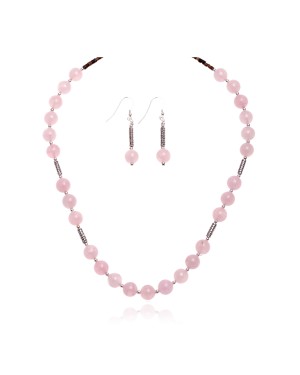 .925 Sterling Silver Certified Authentic Navajo Native American Natural Pink Quartz Set 18235-1-18237-1
