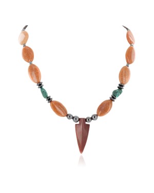 Arrow head Certified Authentic Navajo .925 Sterling Silver Natural Turquoise Agate Hematite and Goldstone Native American Necklace 15897-4