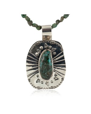 Arrows Certified Authentic Nickel .925 Sterling Silver Handmade Navajo Turquoise Native American Necklace 12812-5-16029-14