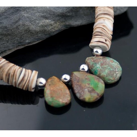 Certified Authentic Navajo Native .925 Sterling Silver Graduated Melon Shell and Turquoise DROP Native American Necklace 750103-45 Certified Authentic Navajo Native .925 Sterling Silver Graduated Melon Shell and Turquoise DROP Native American Necklace 750103-45
