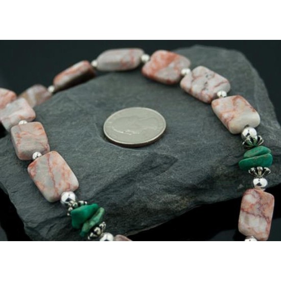 Certified Authentic Navajo Native .925 Sterling Silver Natural Jasper, Turquoise DROP Native American Necklace 15341-19